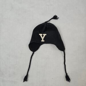 Yale Wool Blend Hat Fleece Lined Beanie with Ear Flaps and Strings Navy